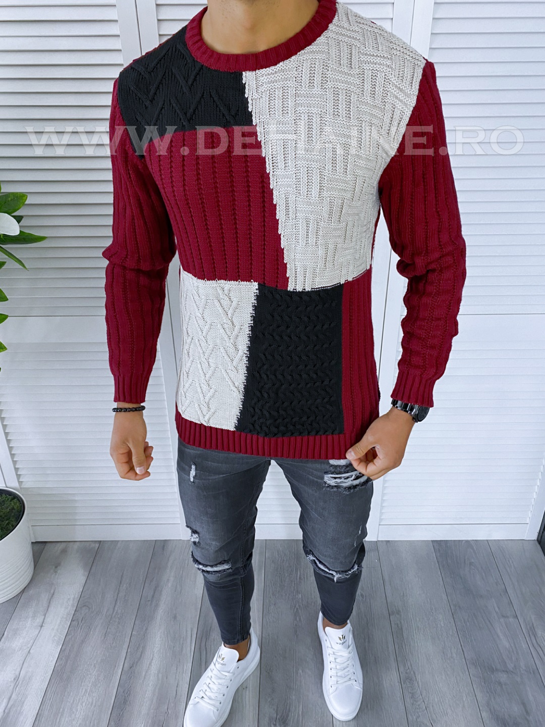 Pulover Bărbați Slim Fit Bordo Elegant
