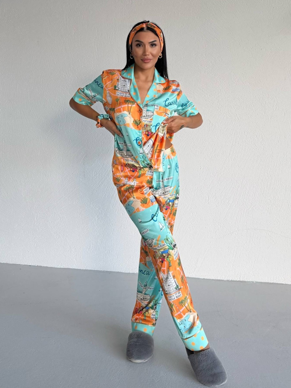 Set Pijama Delis 2 Piese Satin Mat și Elastic