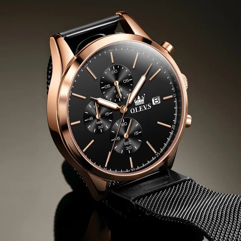 Ceas Olevs CS1654 Negru-Rose Gold Elegant - imagine 5