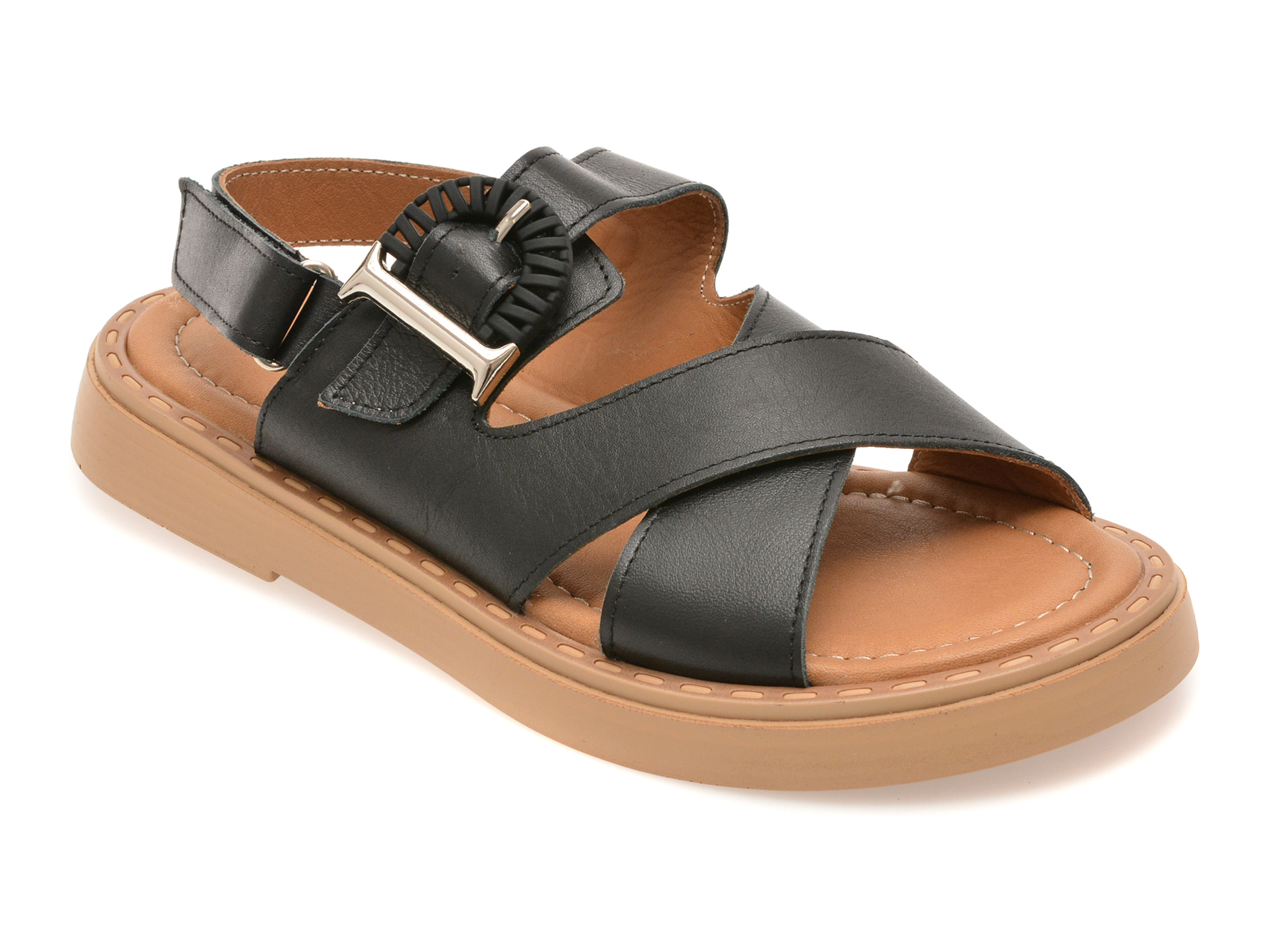 Sandale GOLD DEER Negre Piele Naturală