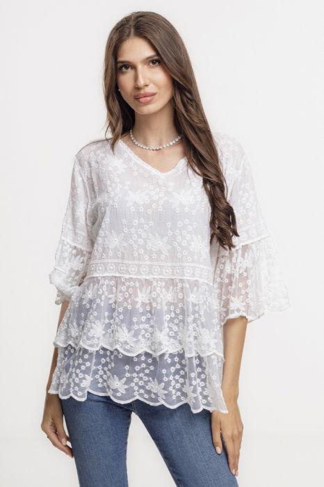 Bluza Brodată Alba Shopika - Stil Feminin