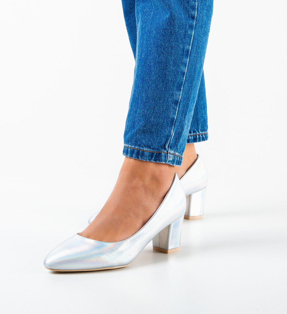 Pantofi Toc Argintii Eleganți - Stil Feminin - imagine 2