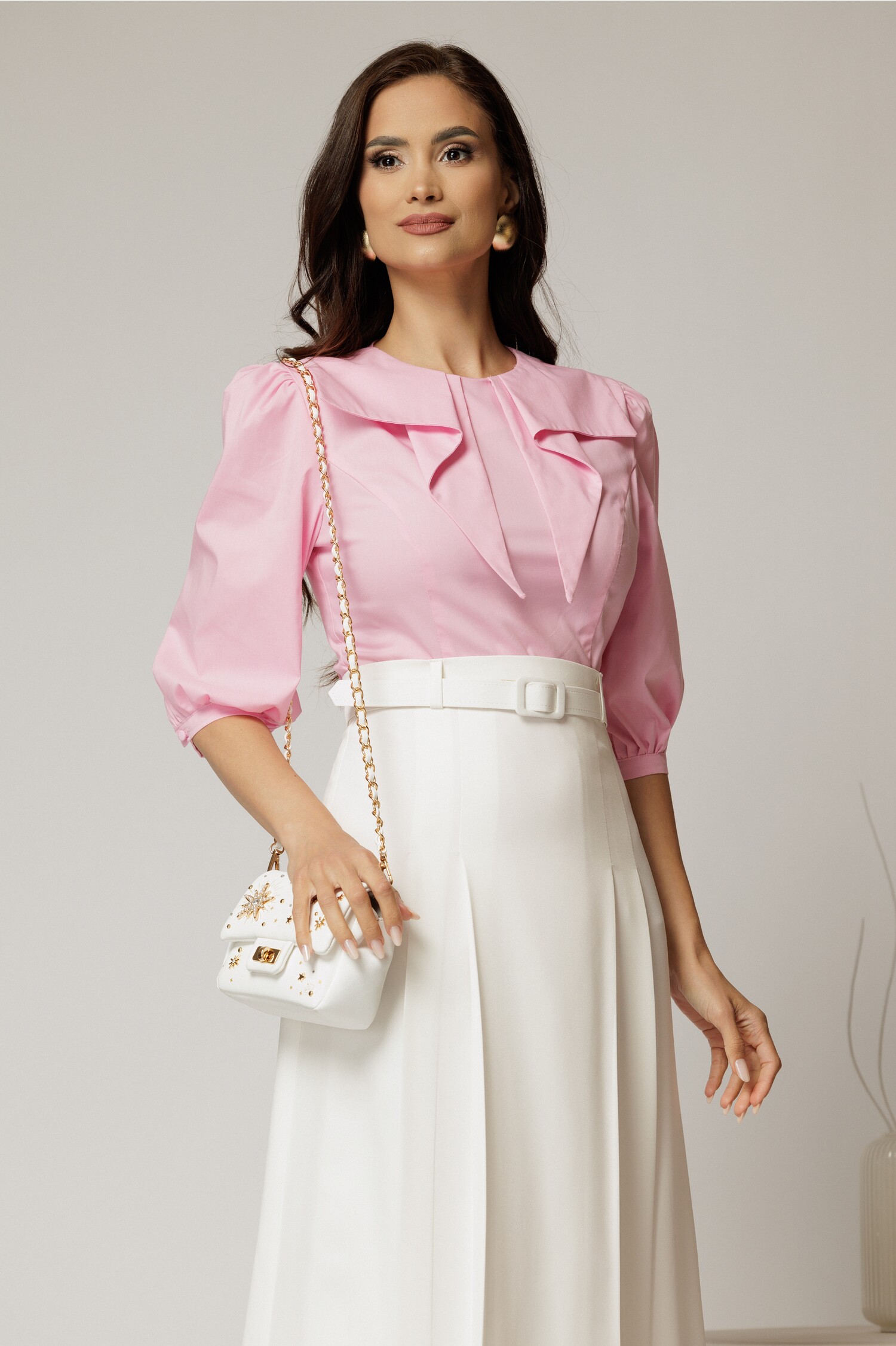 Bluză DY Fashion Roz Poplin Guler Amplu