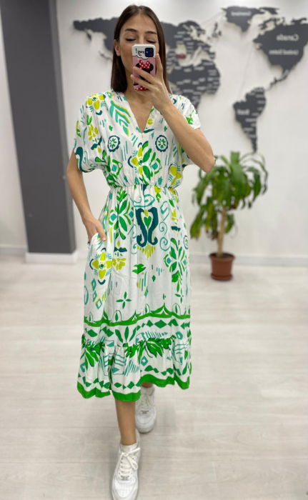 Vale Woman Rochie Midi Bumbac Imprimeu Verde