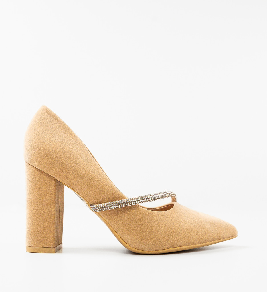 Pantofi Pherick Bej Eleganți cu Toc - imagine 5