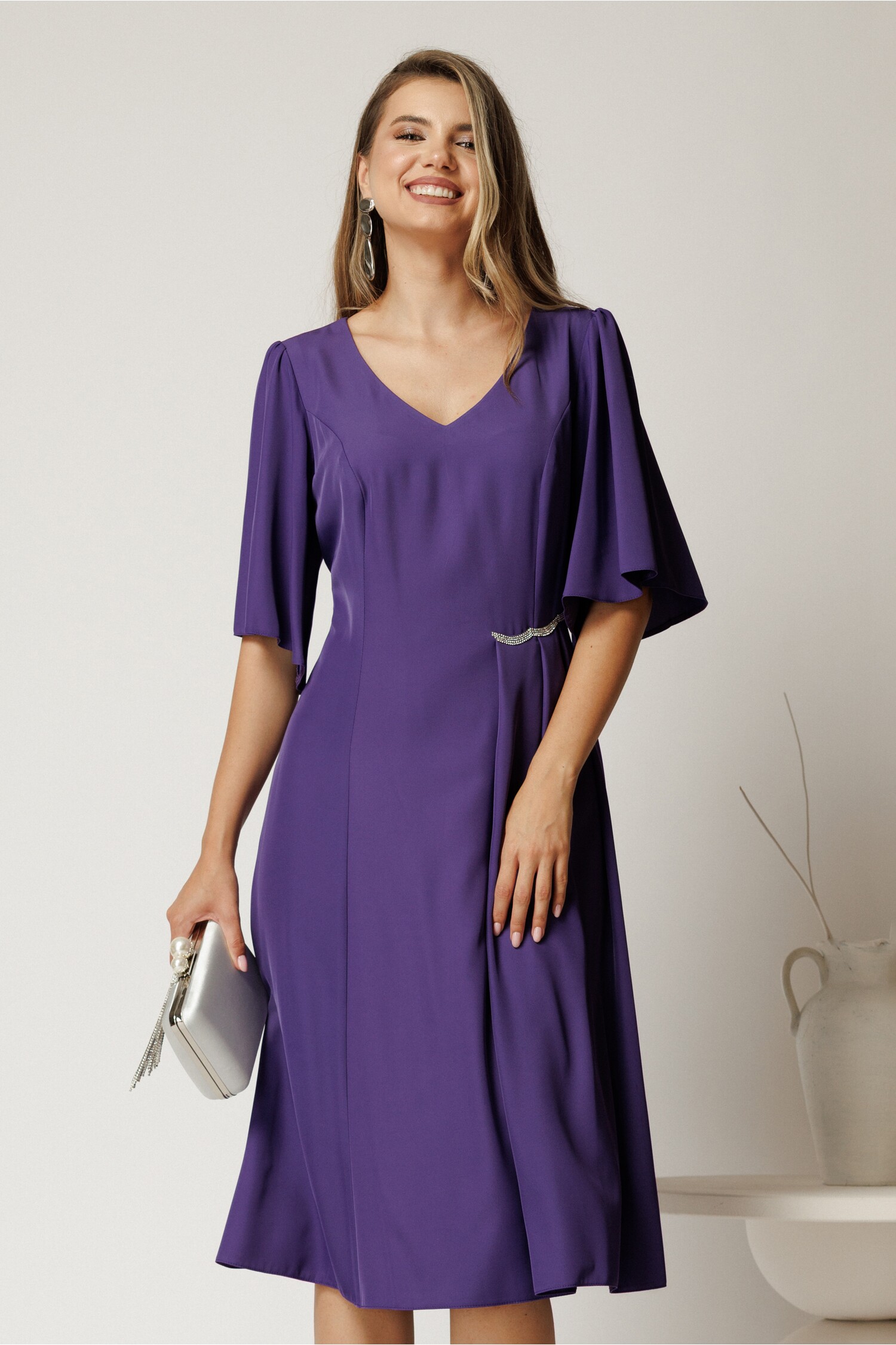 Rochie Eleganta Mov cu Strasuri pentru Cununie