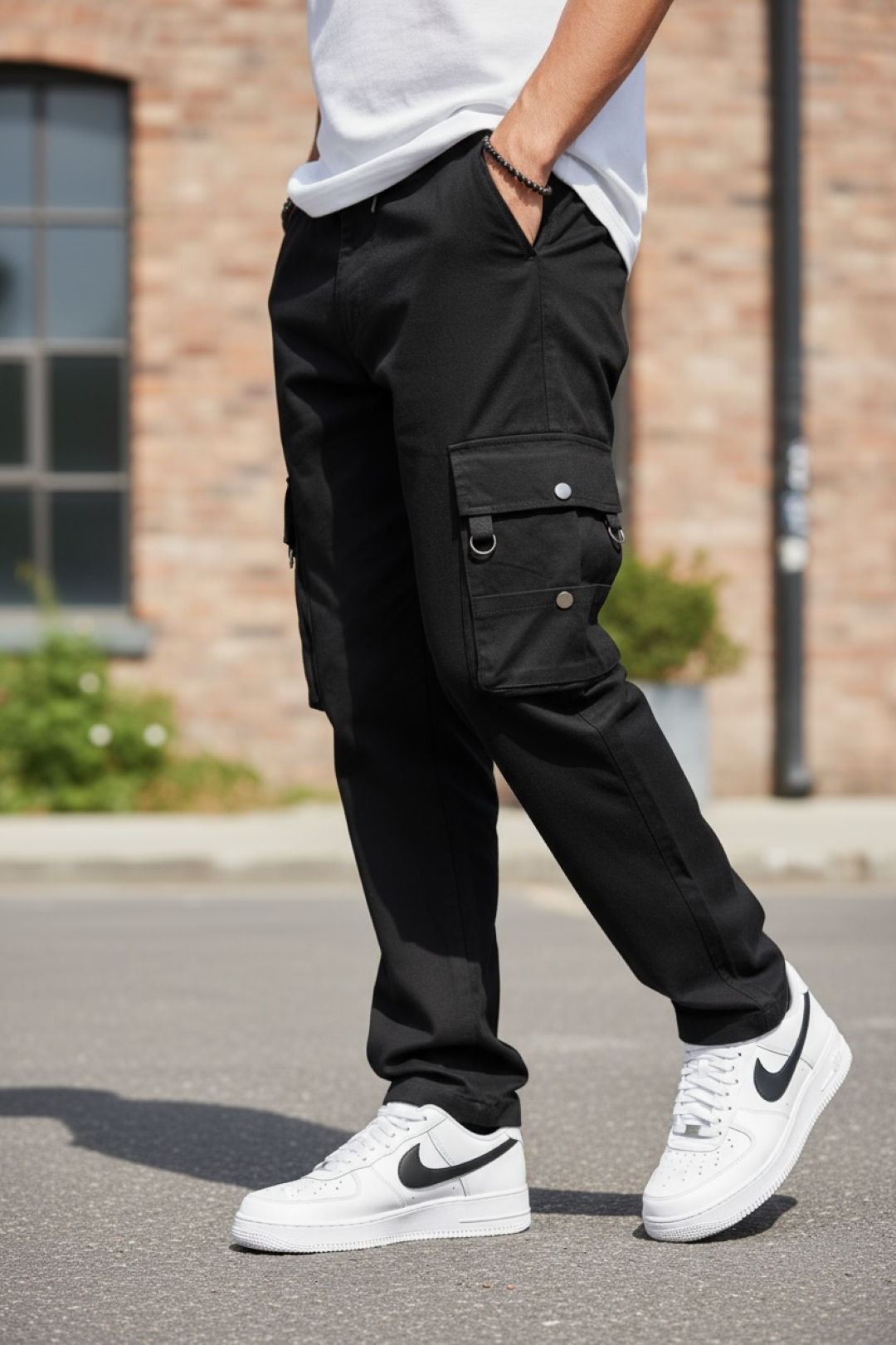 Pantaloni Trening Cargo Negri Conici | Moderni