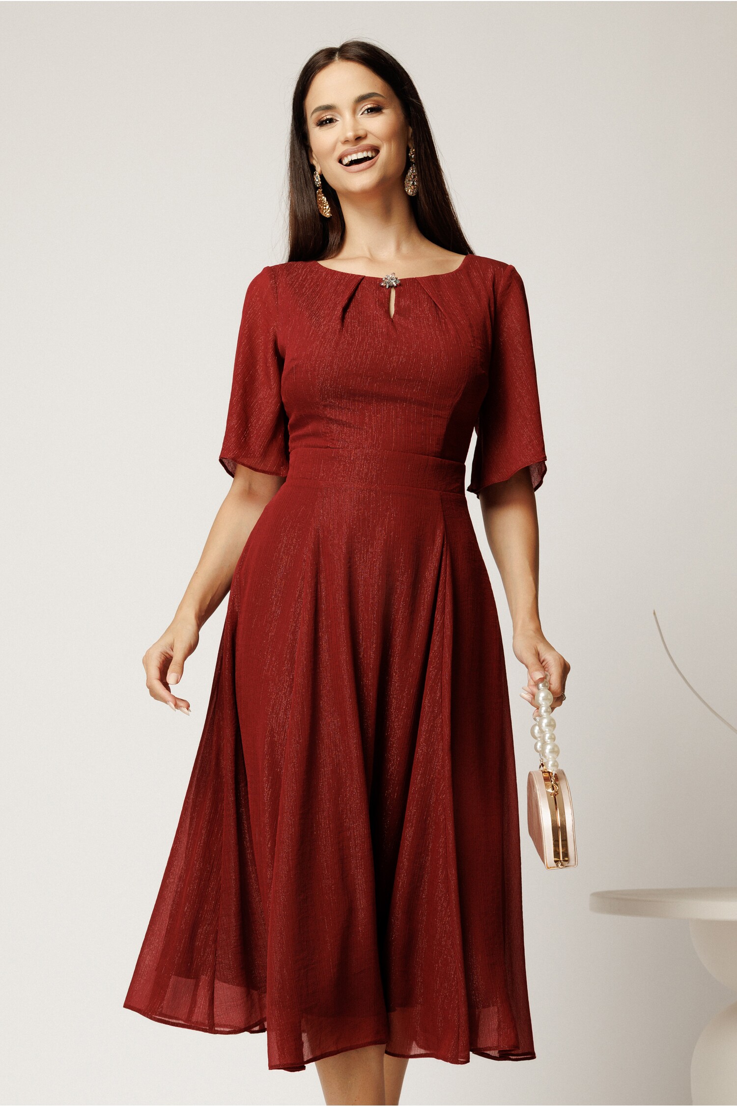 Rochie DY Fashion Bordo Eleganta cu Lurex