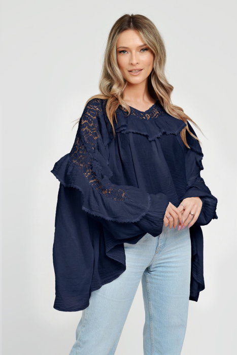 Bluza Boho Oversize Shopika | Dantelă și Volan