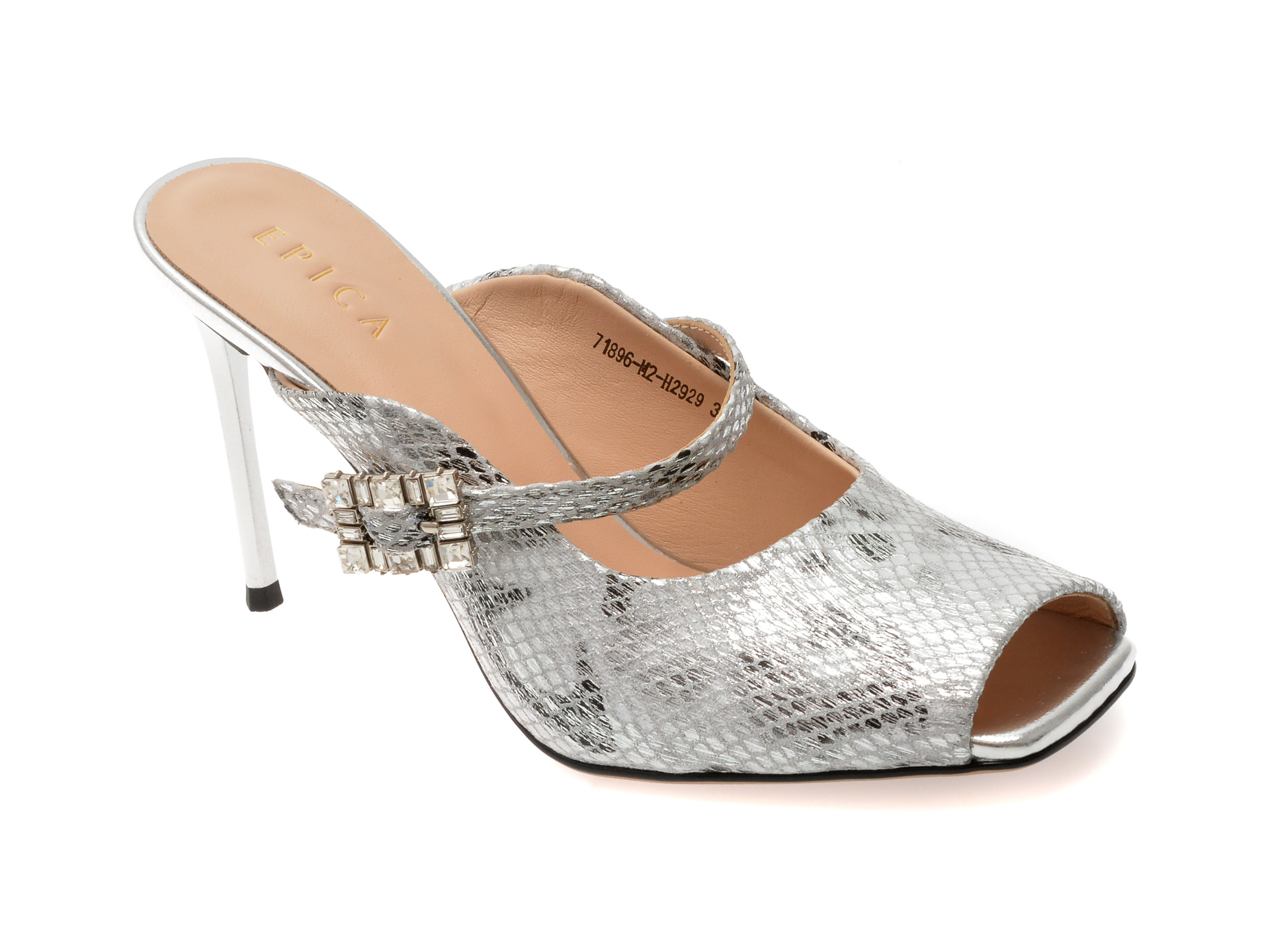 Papuci Epica Argintii Piele Naturala - Confort Premium