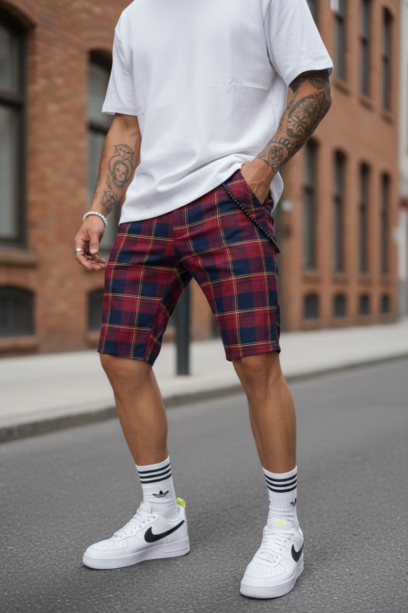 Pantaloni scurti carouri casual barbati - imagine 2