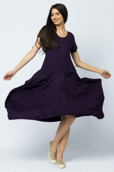 Rochie Lunga Asimetrica Tricot Bumbac Mov | Pierino