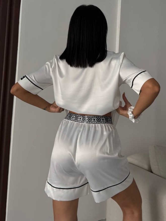 Set Pijama Dama Delis Alb Satin 2 Piese - imagine 7