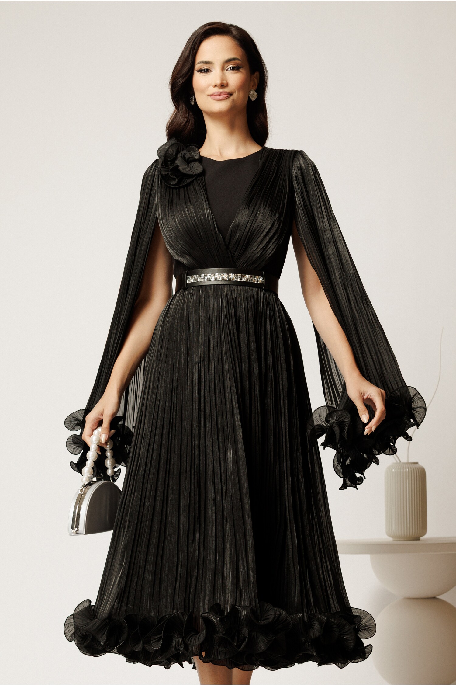 Rochie Midi Neagră Elegantă Cununie Civilă