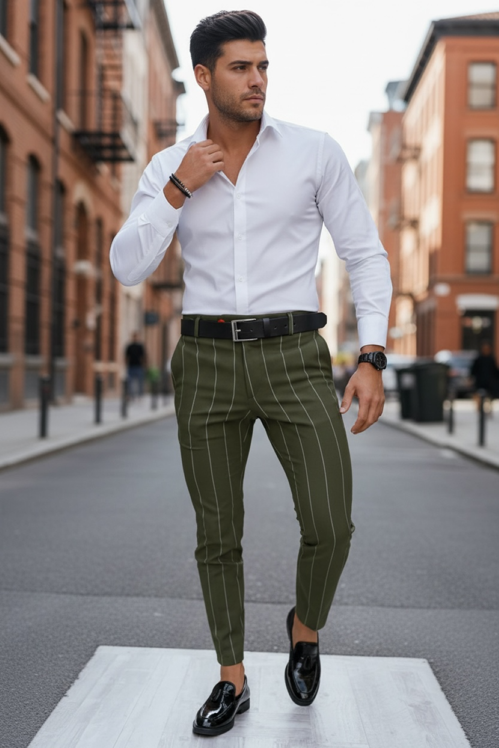 Pantaloni Eleganti Kaki Barbati - Stil Office - imagine 2