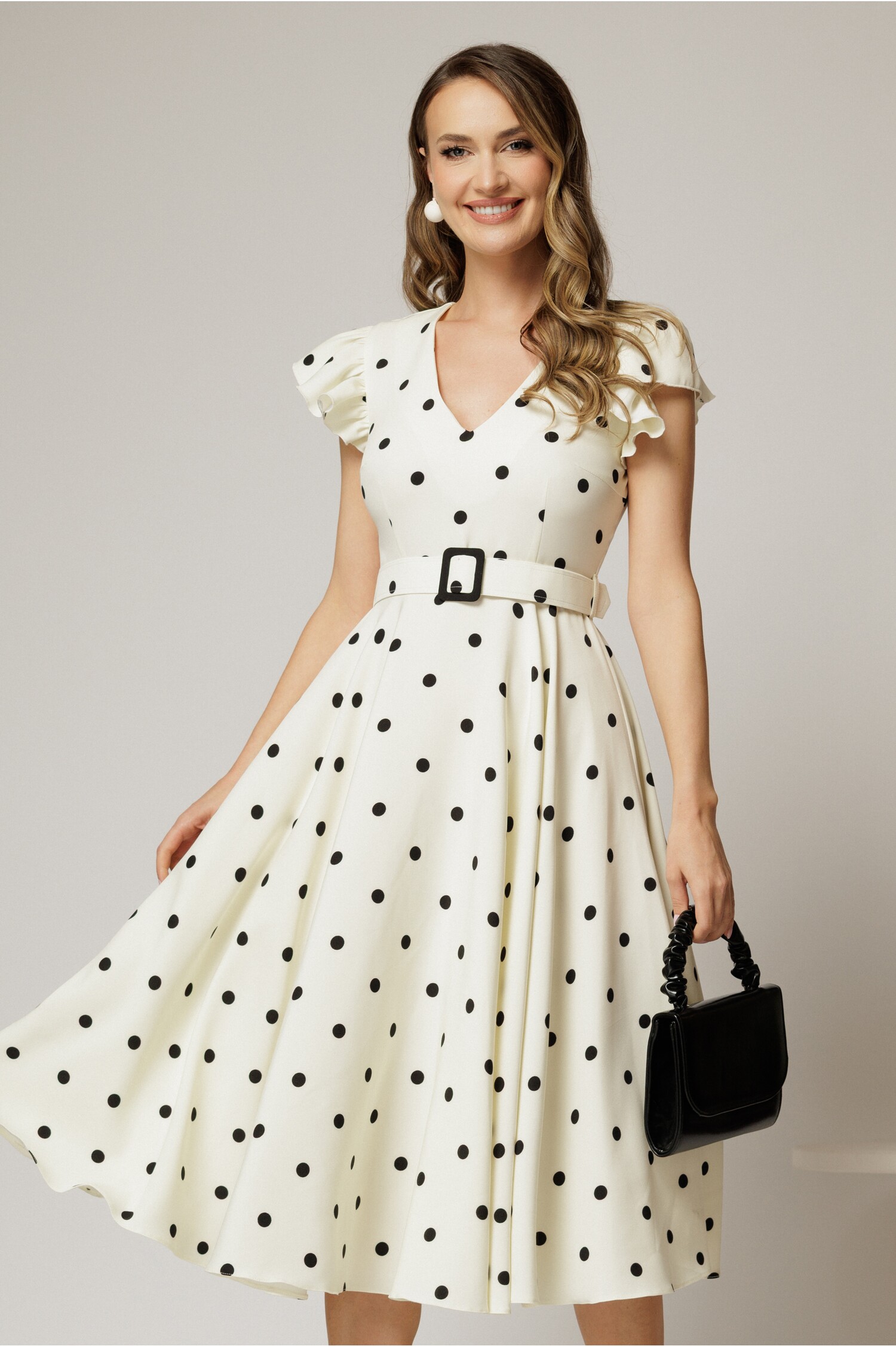 Rochie DY Fashion Ivoar cu Buline și Cureă