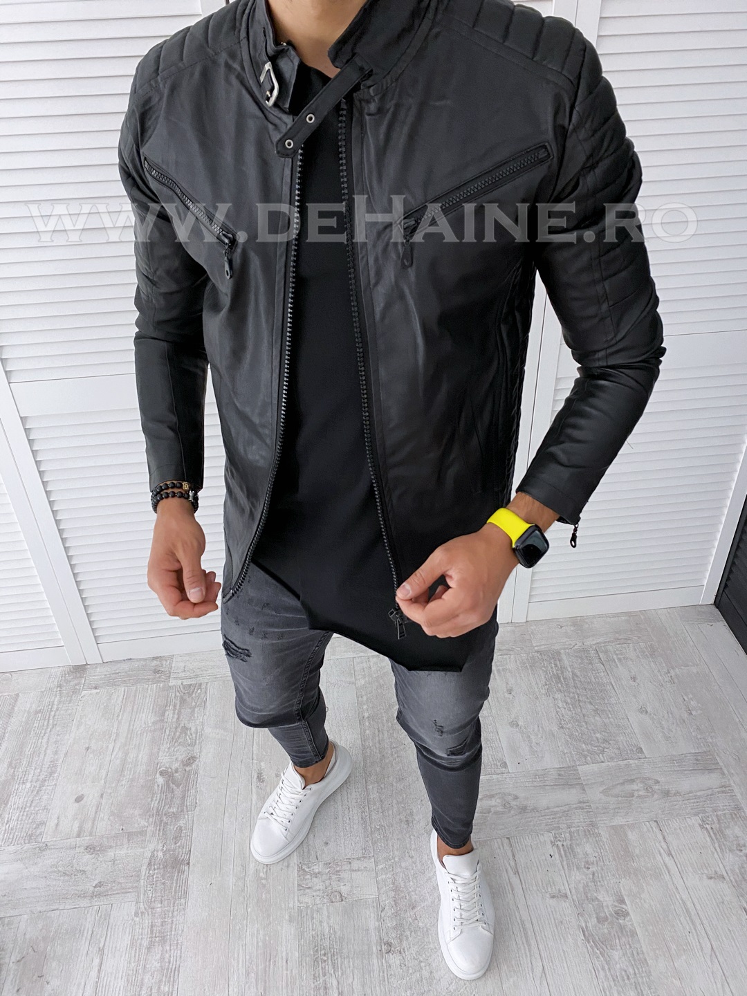 Geaca Neagră Piele Ecologică Slim Fit