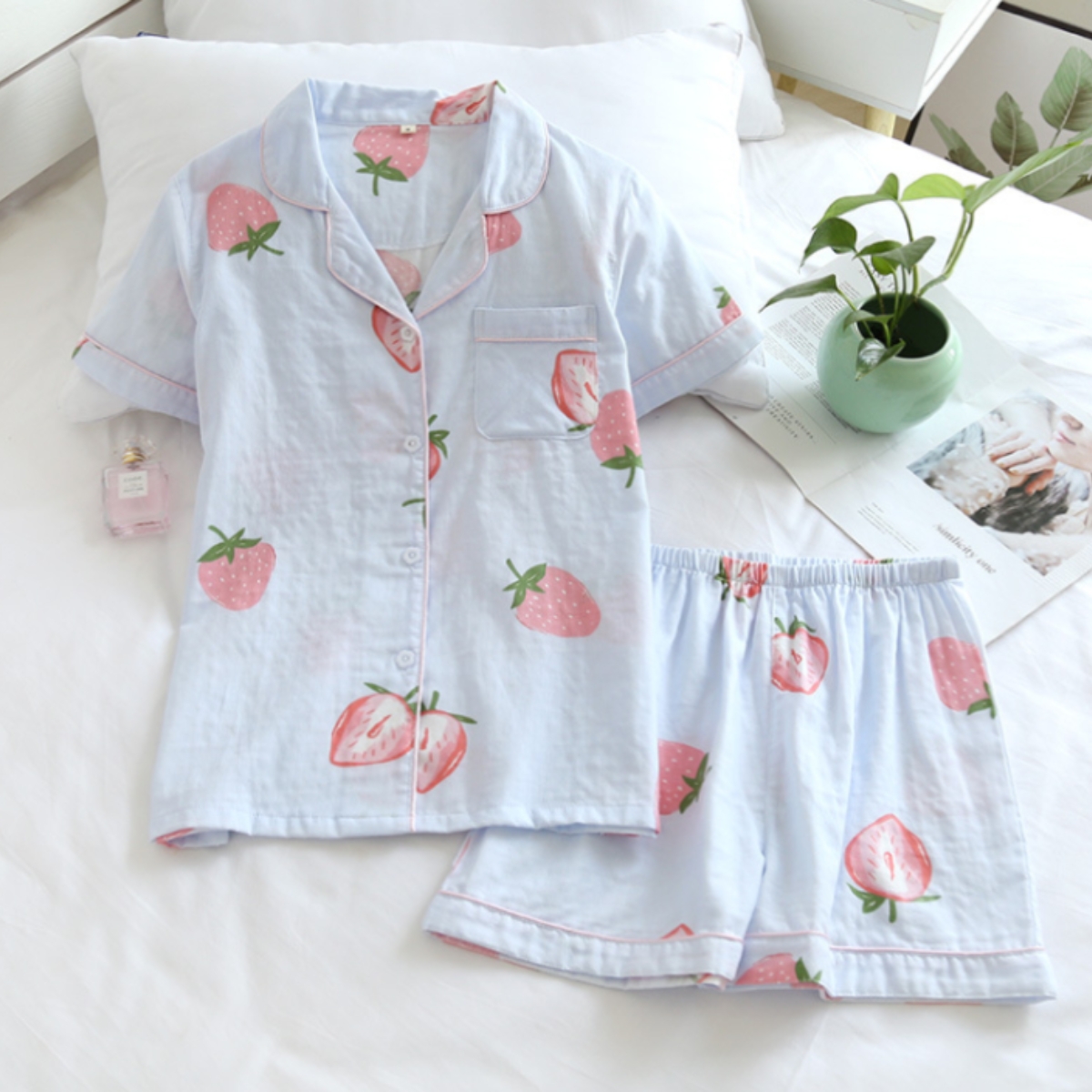 Pijama Dama Delis Strawberry, 100% Bumbac - imagine 2
