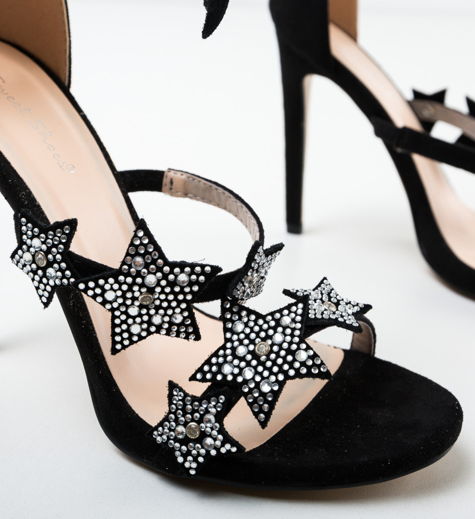 Sandale Fantase Negre cu Toc Elegant - imagine 8