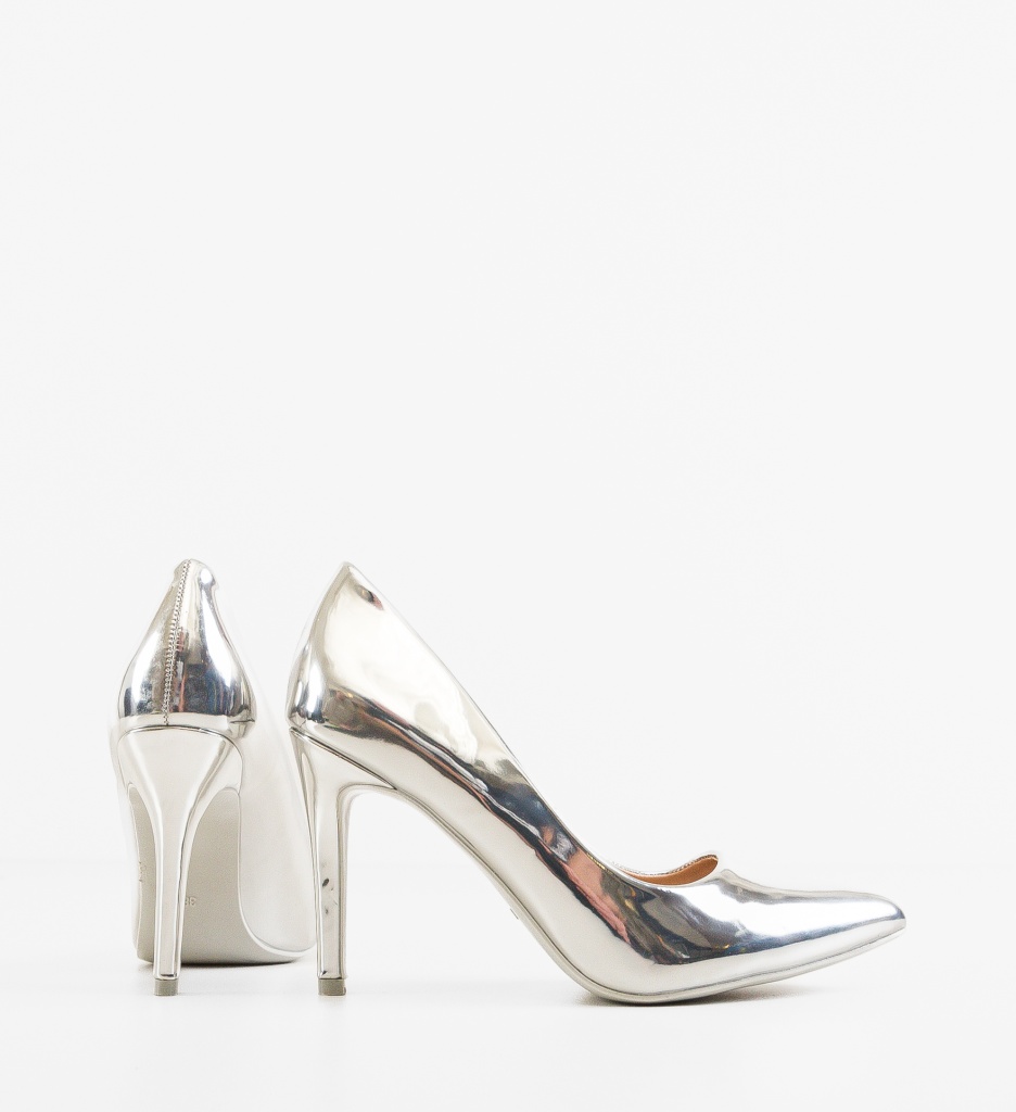 Pantofi Stiletto Argintii Eleganți Dama - imagine 4