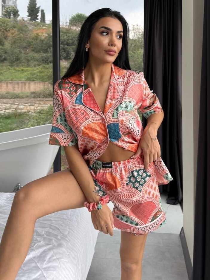 Set Pijama Dama Delis 2 Piese Satin Sidefat - imagine 4