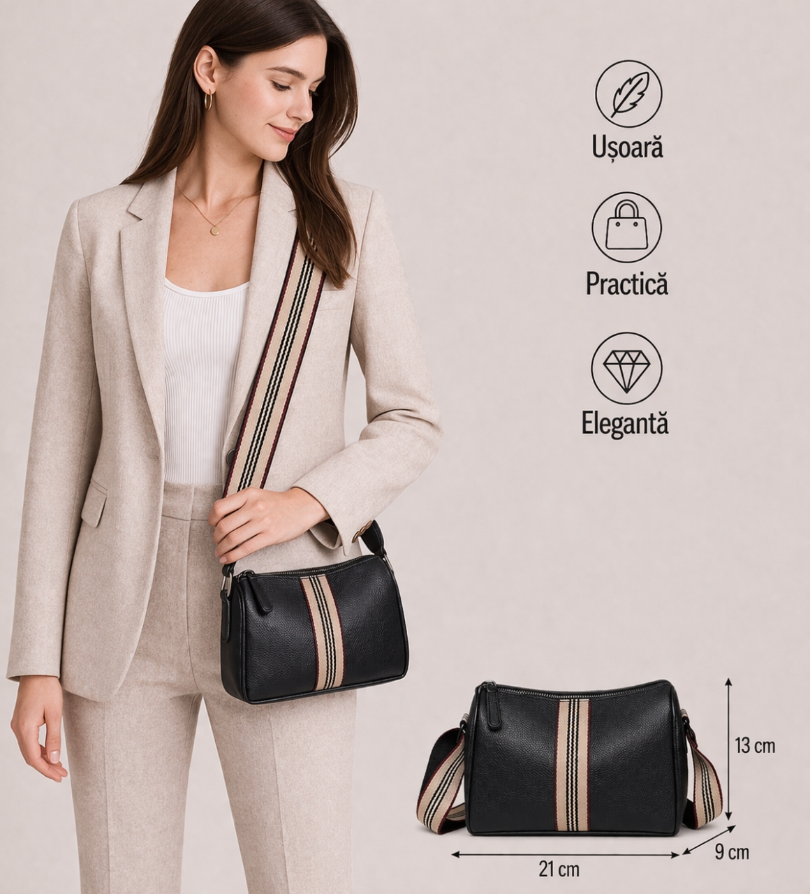 Geanta Darcie Delis Piele Naturală Negru - imagine 6