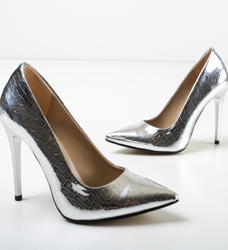 Pantofi Sinclair Argintii 3 cu Toc Eleganți - imagine 5