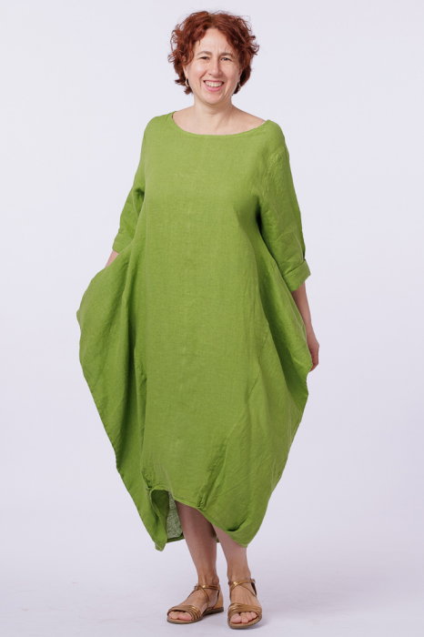 Rochie lalea in colturi, din in, verde olive