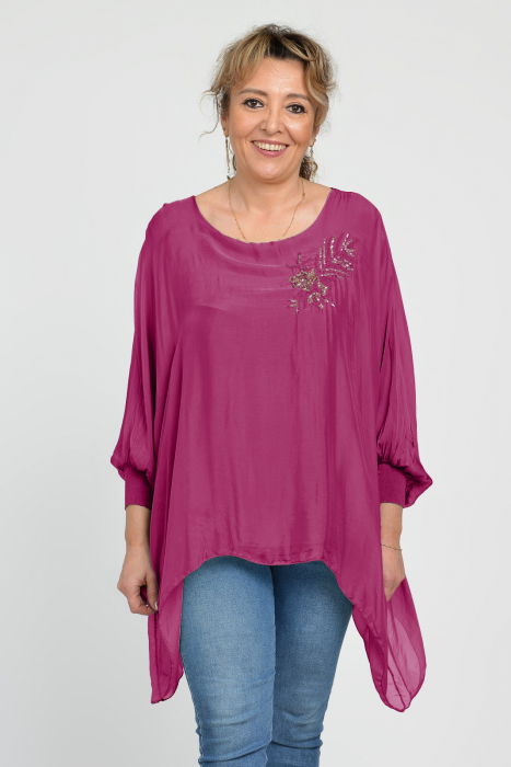 Bluza Matase Shopika cu Broderie Aurie - Eleganta