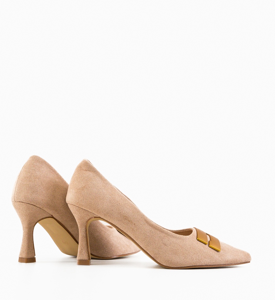 Pantofi dama Jaxy Bej eleganți cu toc - imagine 5