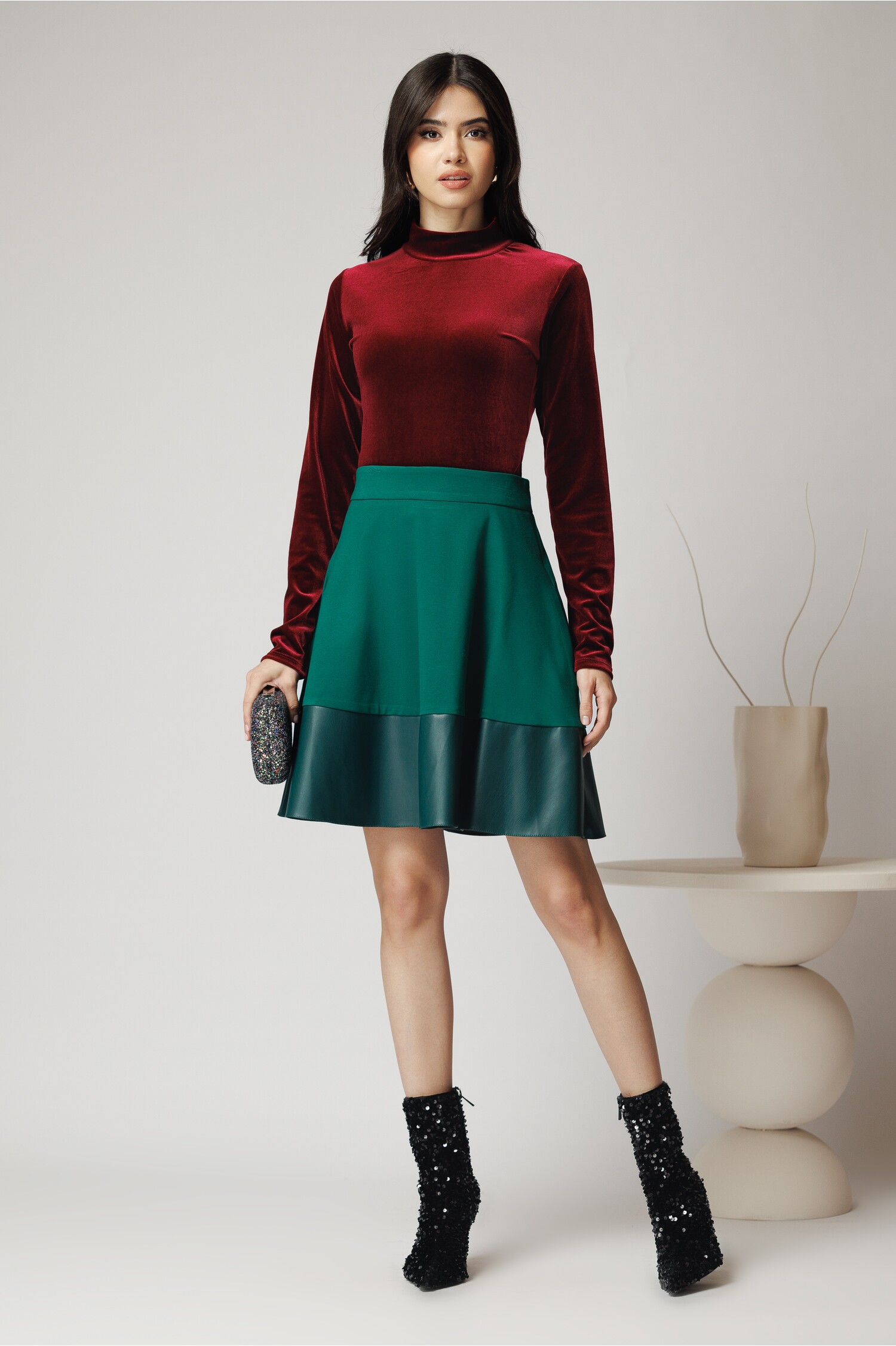 Fusta Office Dy Fashion Verde cu Piele Eco