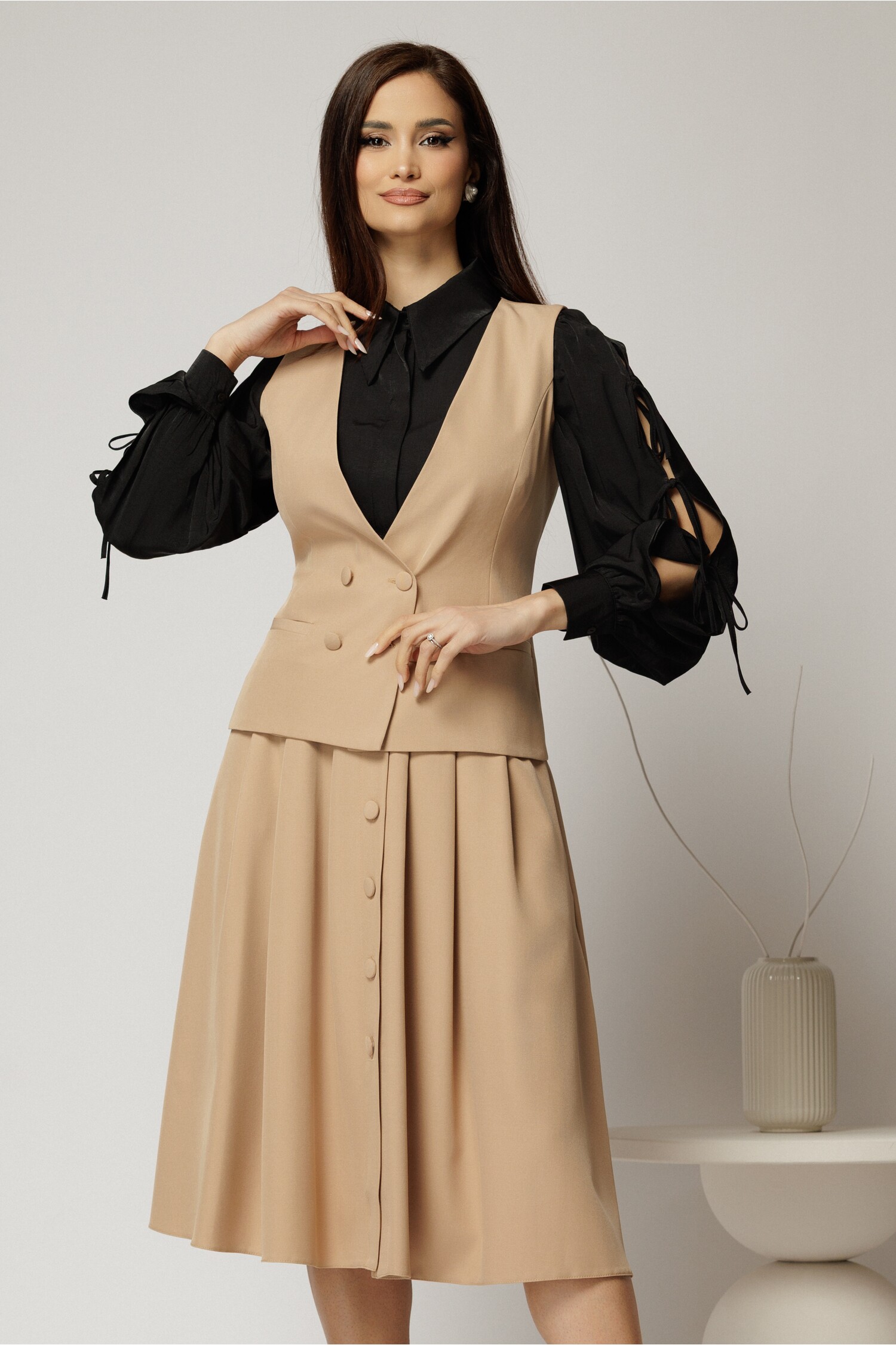 Vesta Bej DY Fashion Cambrată Office Elegantă