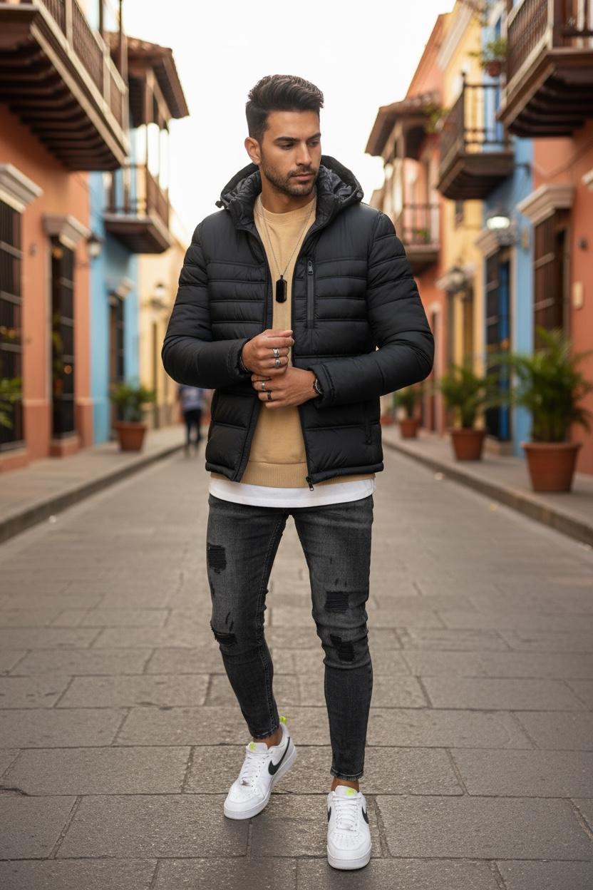 Geacă Bărbați Neagră Slim Fit Model Nou