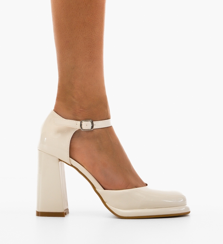 Pantofi Frazer Albi Eleganți cu Toc - imagine 5
