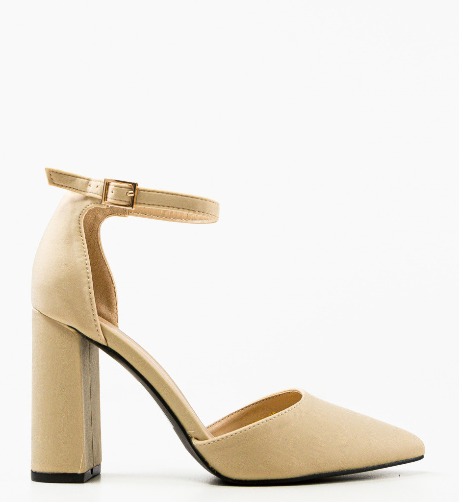 Pantofi Johnath Bej cu Toc Eleganți - imagine 4