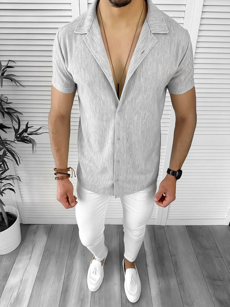 Cămașă Bărbați Casual Gri Slim Fit