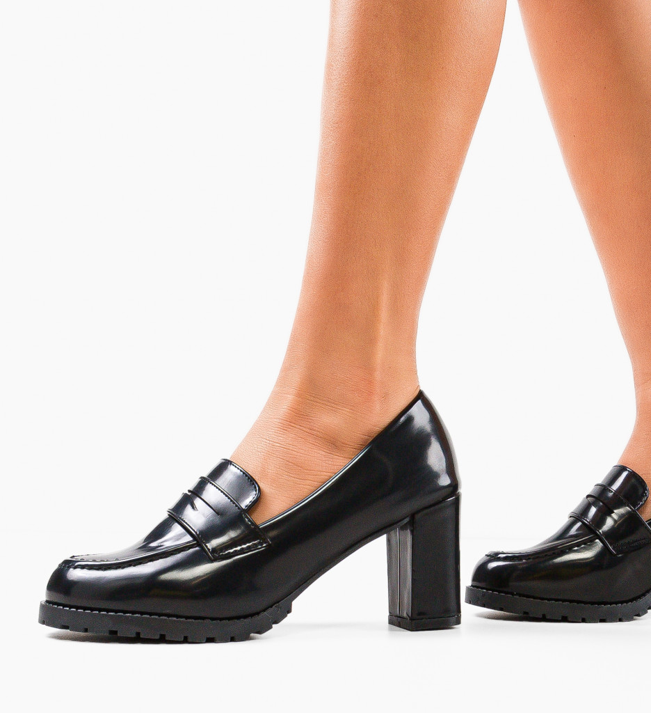 Pantofi Negri cu Toc Eleganți - Model Ingr - imagine 4