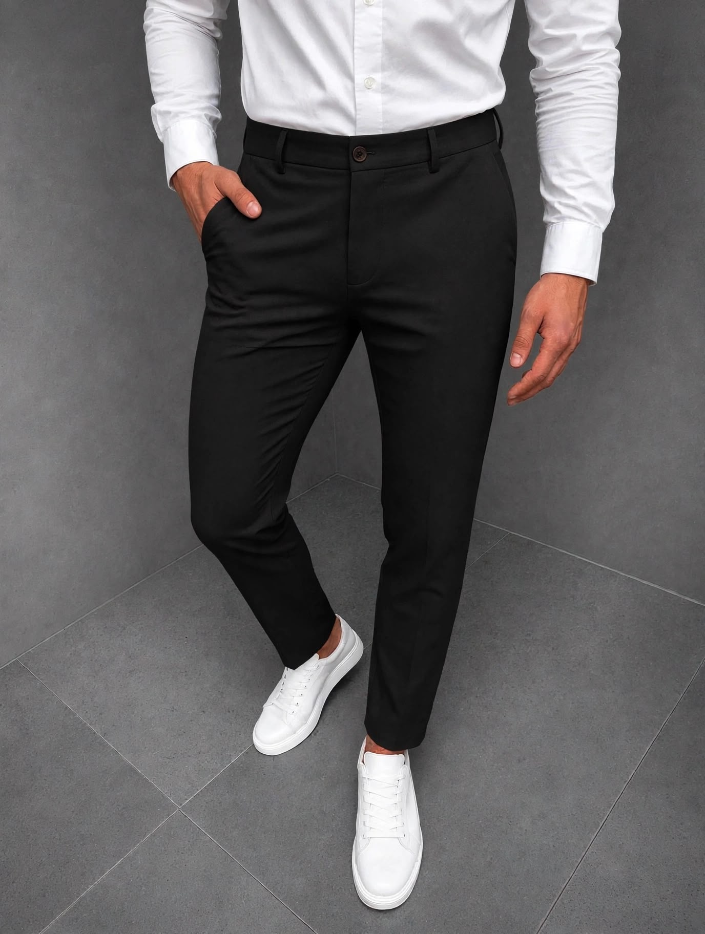 Pantaloni Eleganți Bărbați Negri Conici B1734 - imagine 3
