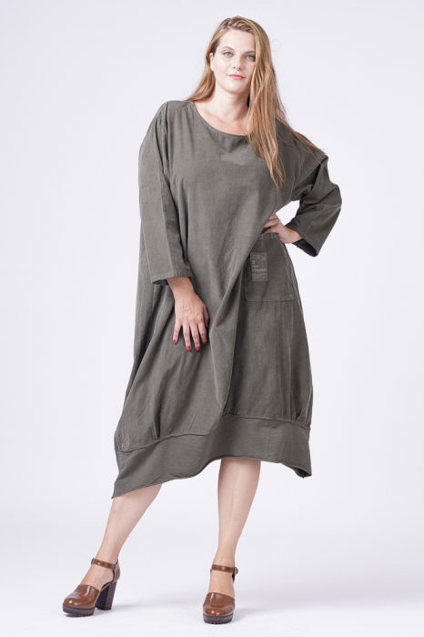 Rochie Catifea Kaki cu Efect Lalea | Rosa 99