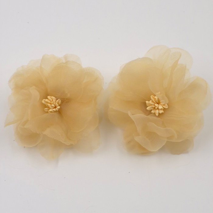 Cercei Statement Floare Voal Bej | Shopika