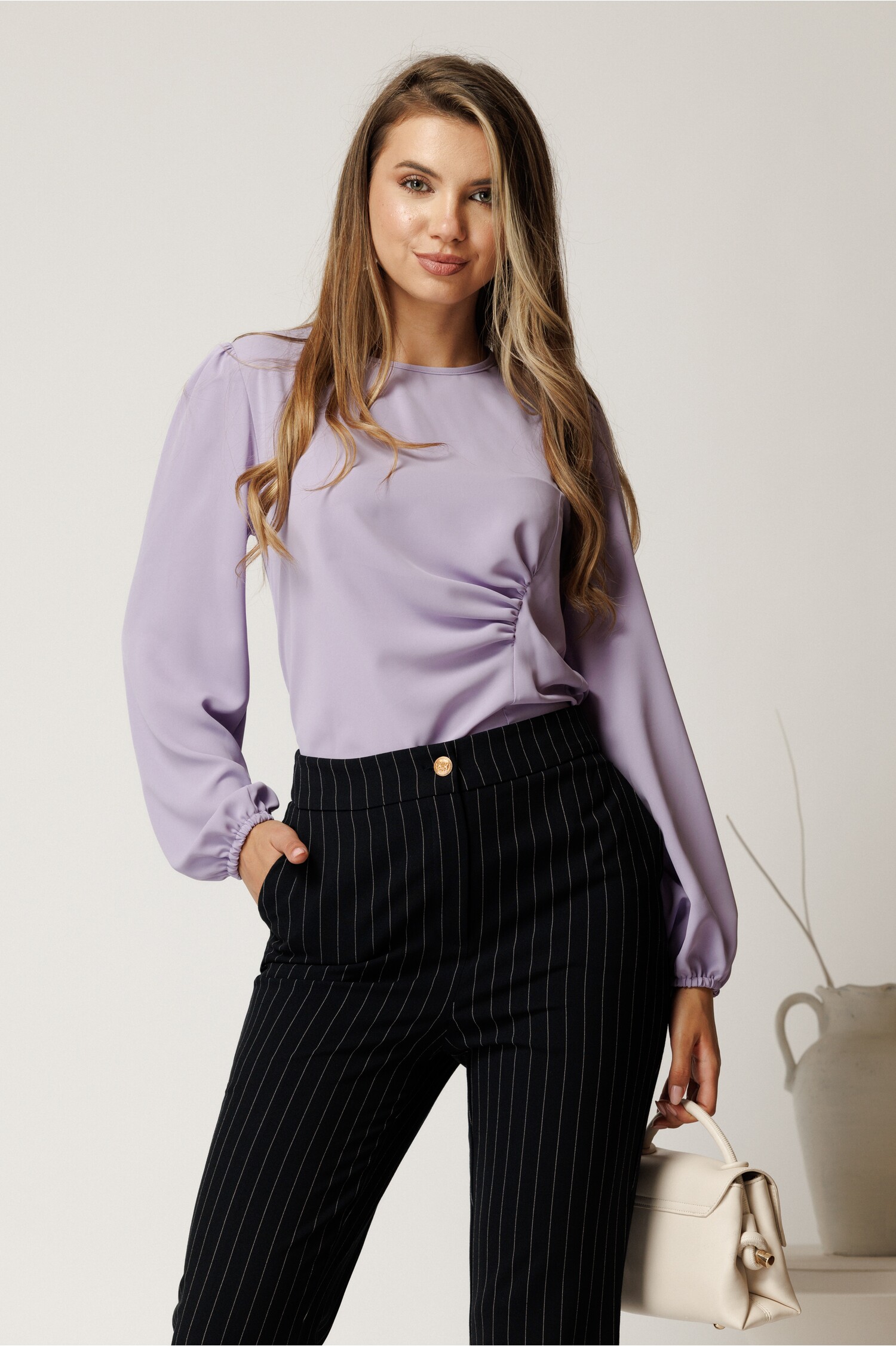 Bluza Lila din Voal cu Fronseu Eleganta