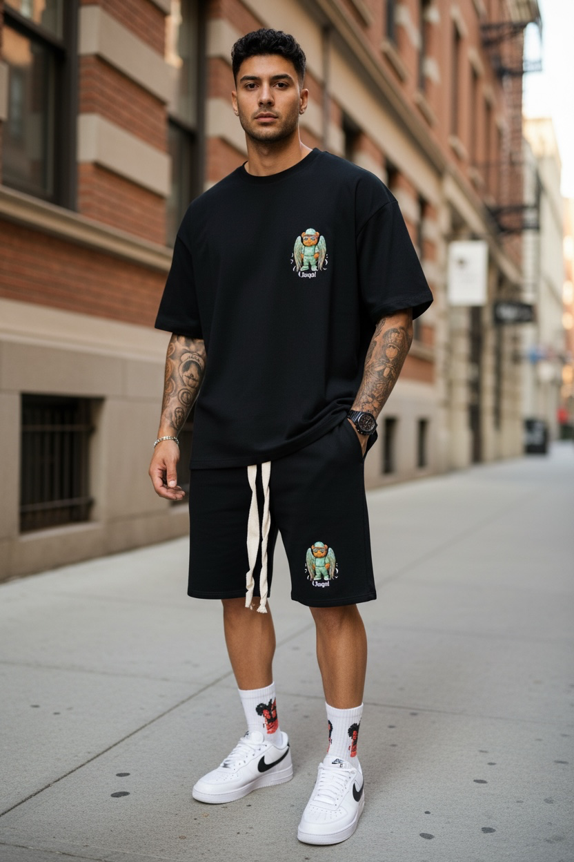 Compleu de vara  triocu + pantaloni  negru  oversize S100 i7-4.1