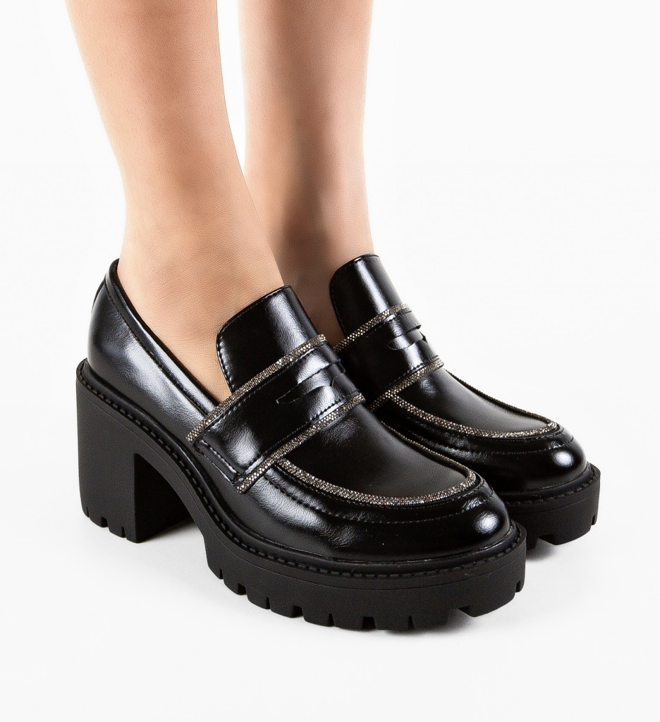 Pantofi Dama Mose Negri cu Toc Eleganți - imagine 6