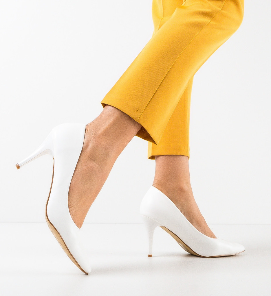 Pantofi Halek Albi Eleganți cu Toc - imagine 2