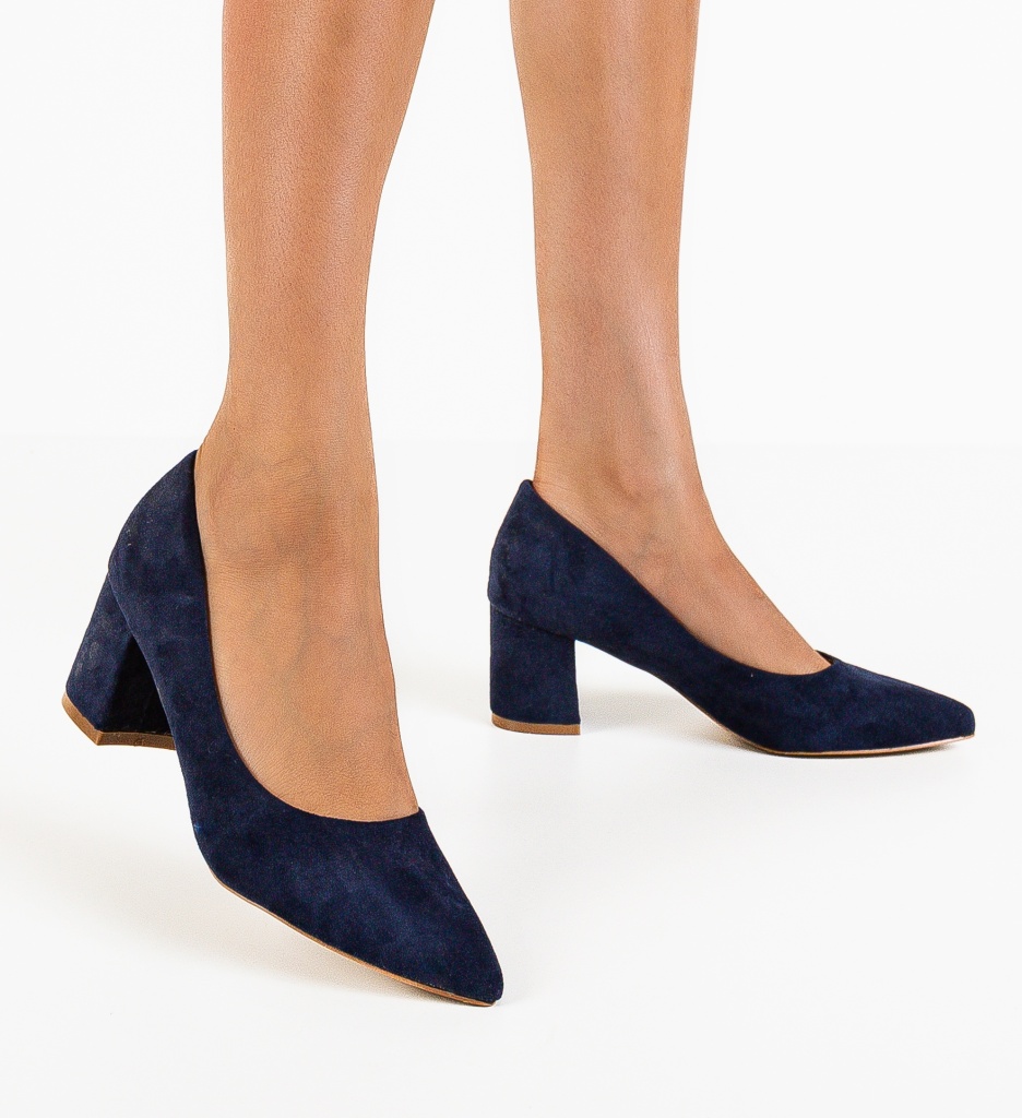 Pantofi Dama Popeq Bleumarin cu Toc Eleganti - imagine 2