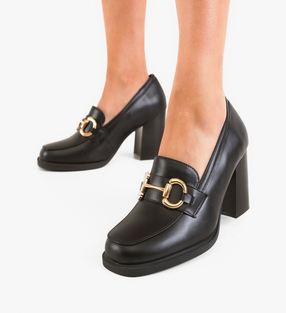 Pantofi Nathan Negri Eleganți cu Toc - imagine 3