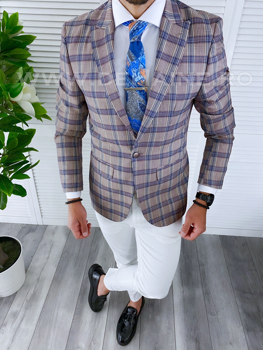 Sacou barbati carouri slim fit elegant