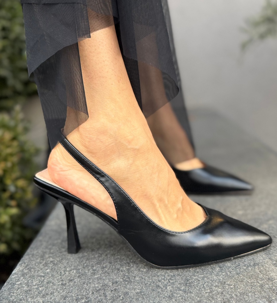Pantofi Testle Negri Eleganți cu Toc - imagine 3