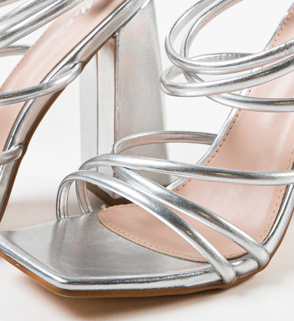 Sandale Paire Argintii cu Toc Elegante - imagine 7