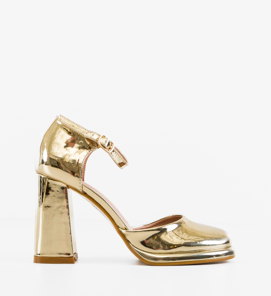 Pantofi Dama Frazer Aurii Eleganți cu Toc - imagine 11